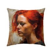Artistic Soulful Brushwork design on outdoor pillow for patio decor.